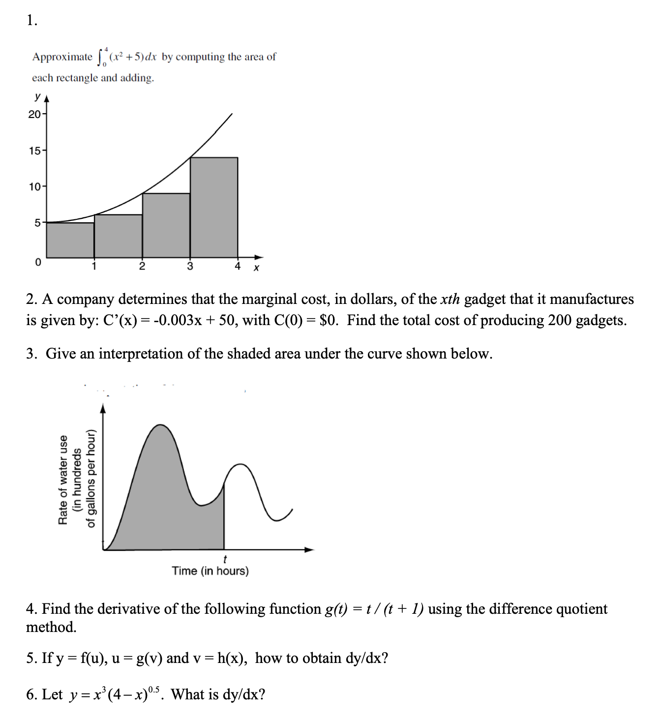 1. Approximate [ (x2 +5) dx by computing the area of