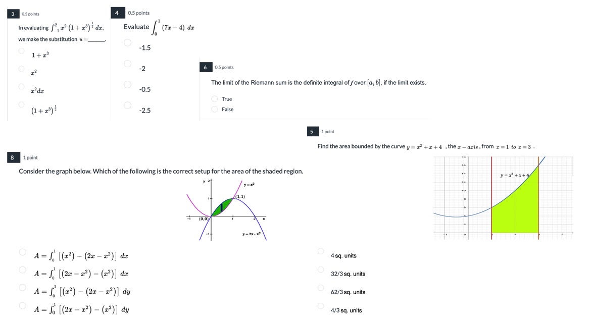 Definite Integrals 3 0.5 points 4 0.5 points In evaluating f x
