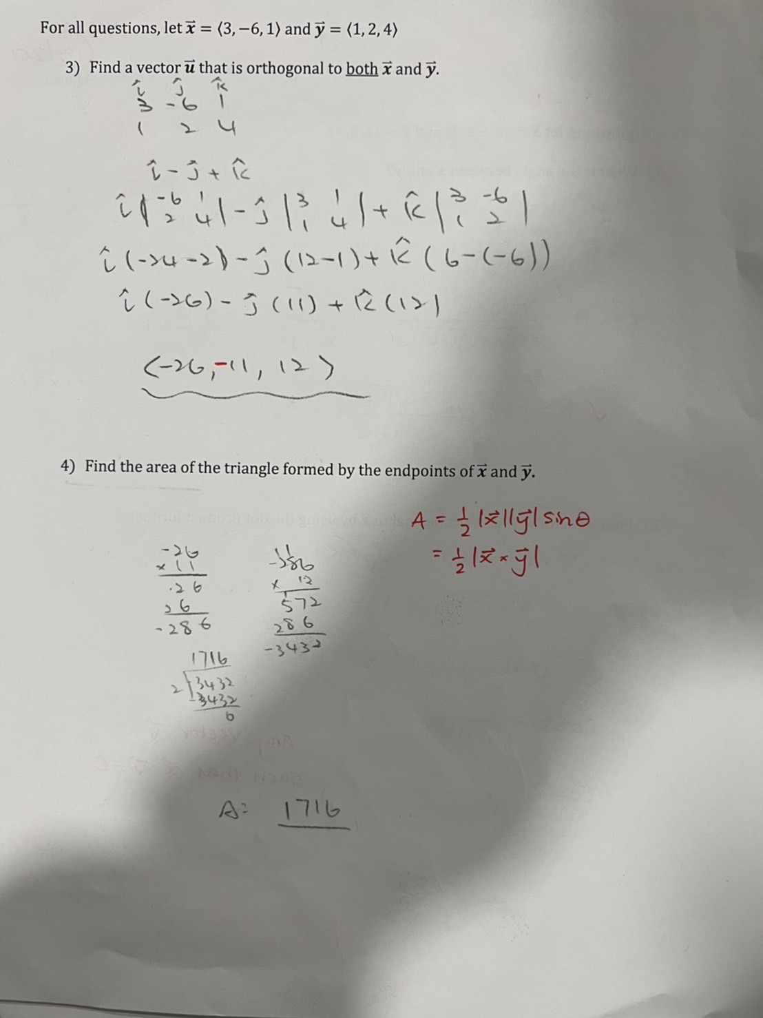 let x = (3, -6, 1) and y = (1, 2, 4)