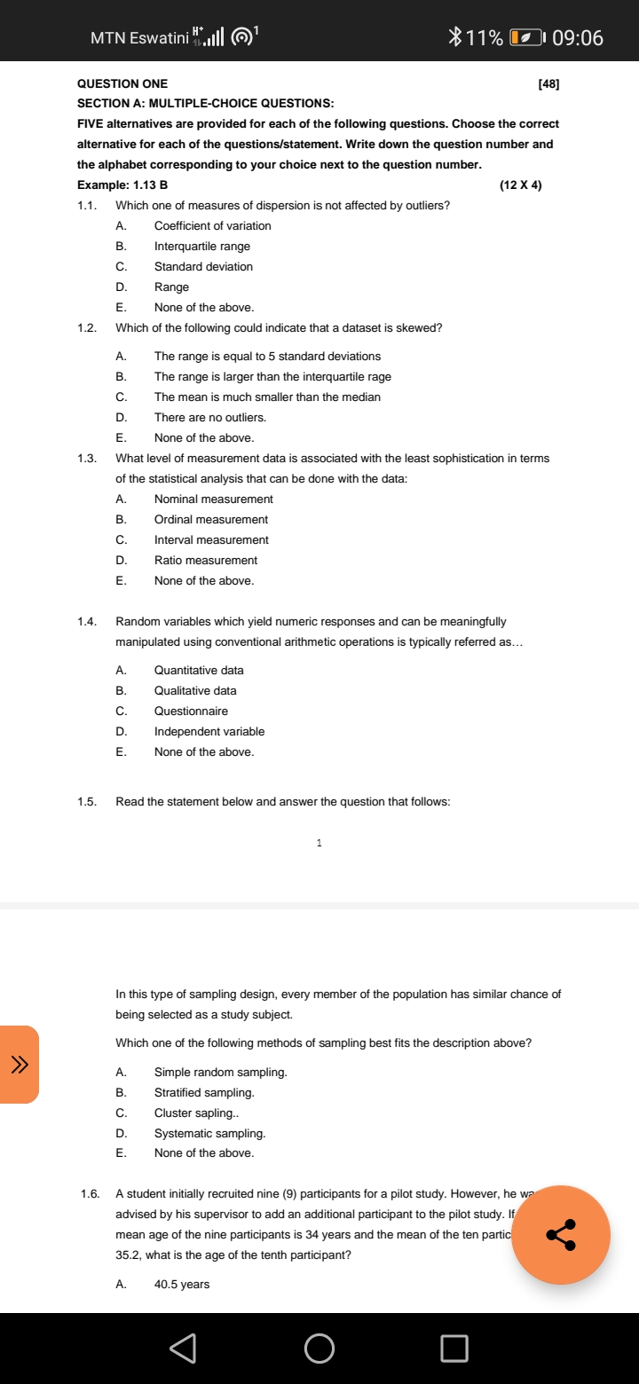  MTN Eswatini .ill (@)' $ 11% 09:06 QUESTION ONE [48] SECTION