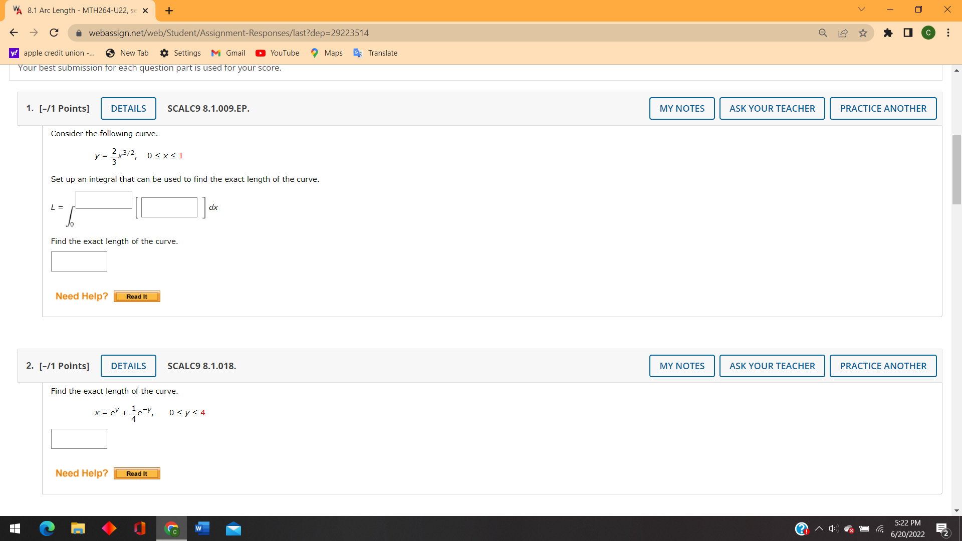 question part is used for your score. 1. [-/1 Points] DETAILS SCALC9