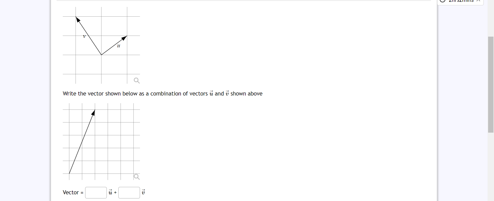 Write the vector shown below as a combination of vectors u and