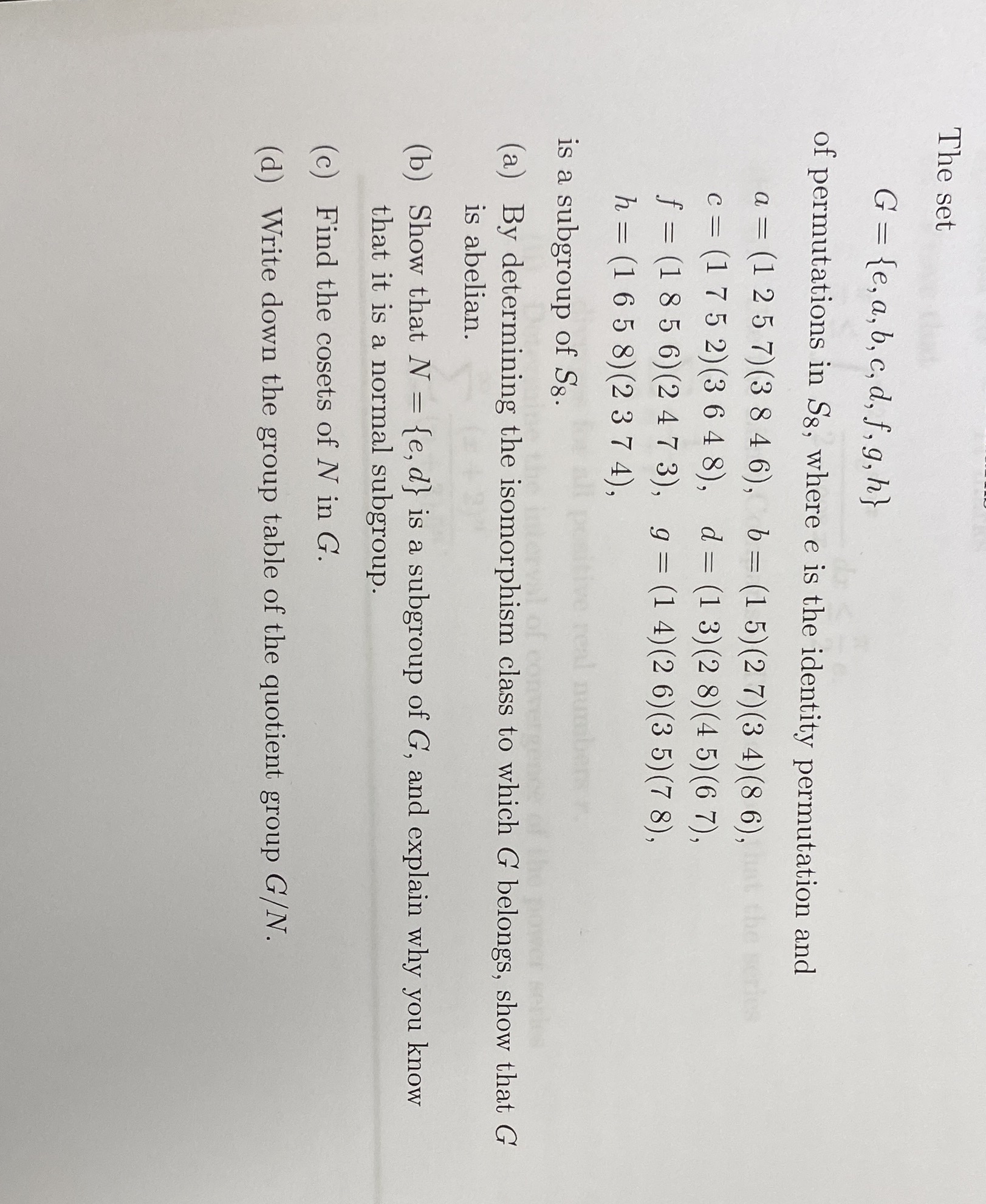  The set G = {e, a, b, c, d, f, g,