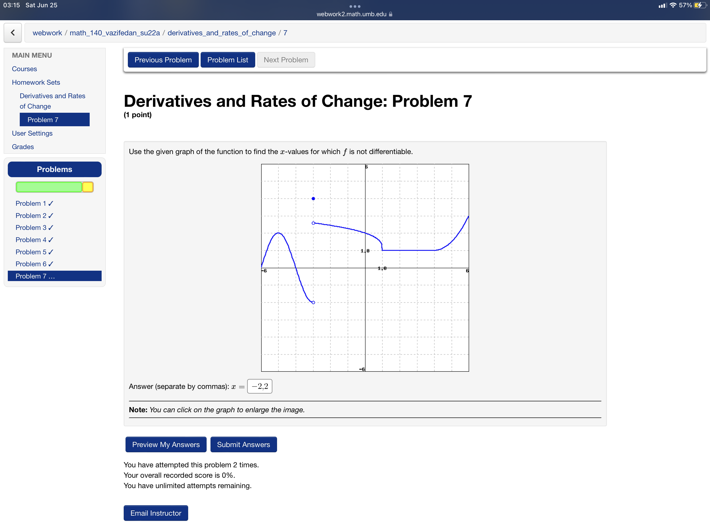 / derivatives;nd,rates,of_change / 7 MAIN MENU PreVious Problem Cou rses Next Problem