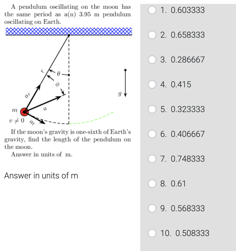  A pendulum oscillating on the moon has the same period as