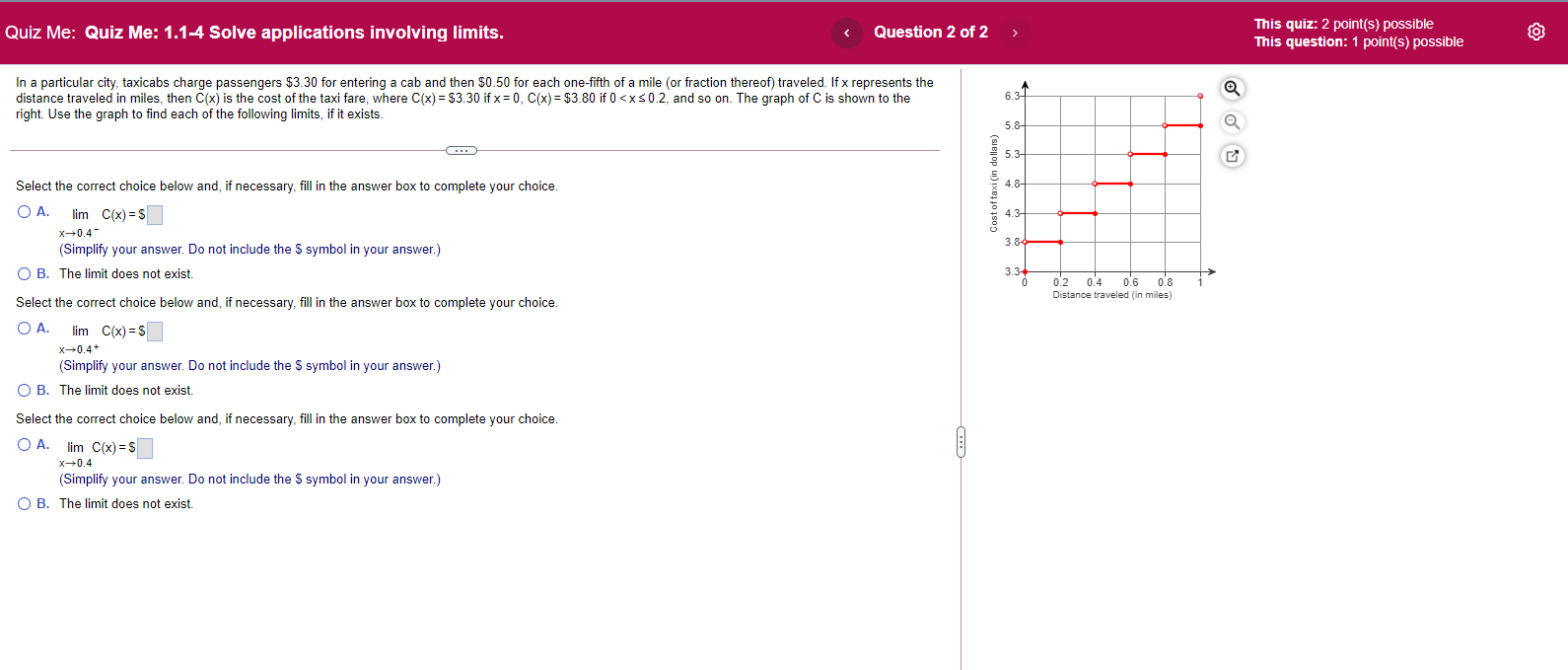 2 In a particular city, taxicabs charge passengers $3.30 for entering a