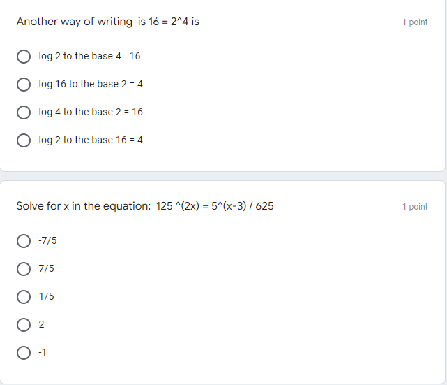 to the base 5 = 2. 1 point O x=5 Ox=8 O