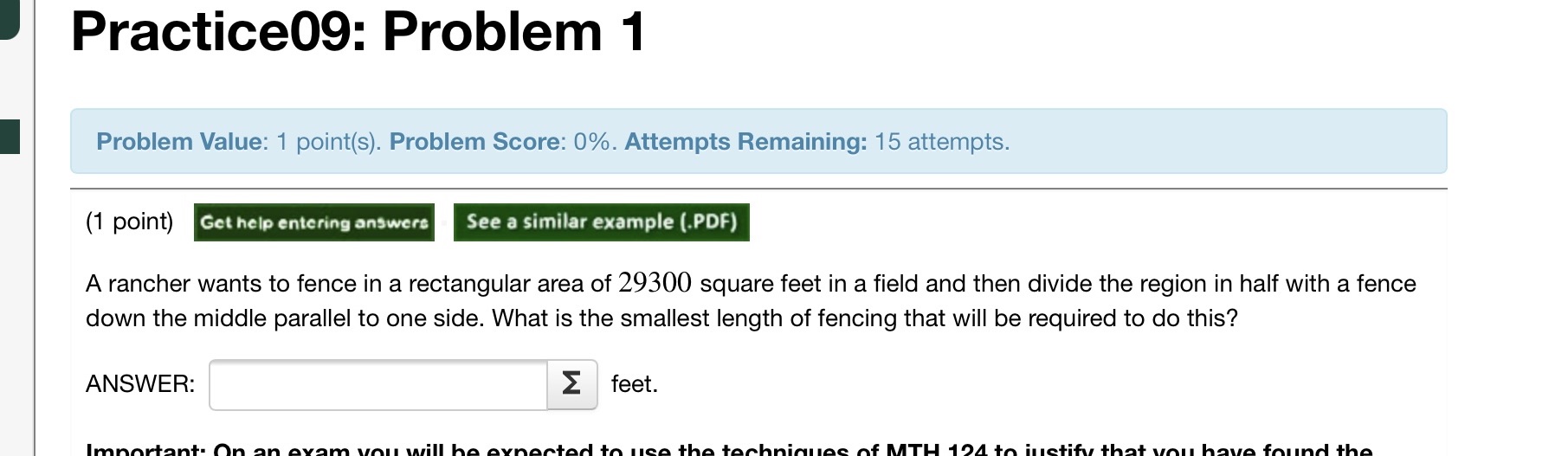  Practice09: Problem 1 Problem Value: 1 point(s). Problem Score: 0%. Attempts