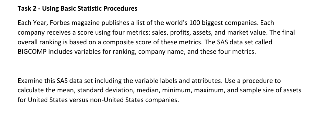 Task 2 - Using Basic Statistic Procedures Each Year, Forbes magazine