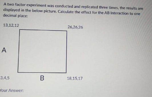 A two factor experiment was conducted and replicated three times, the