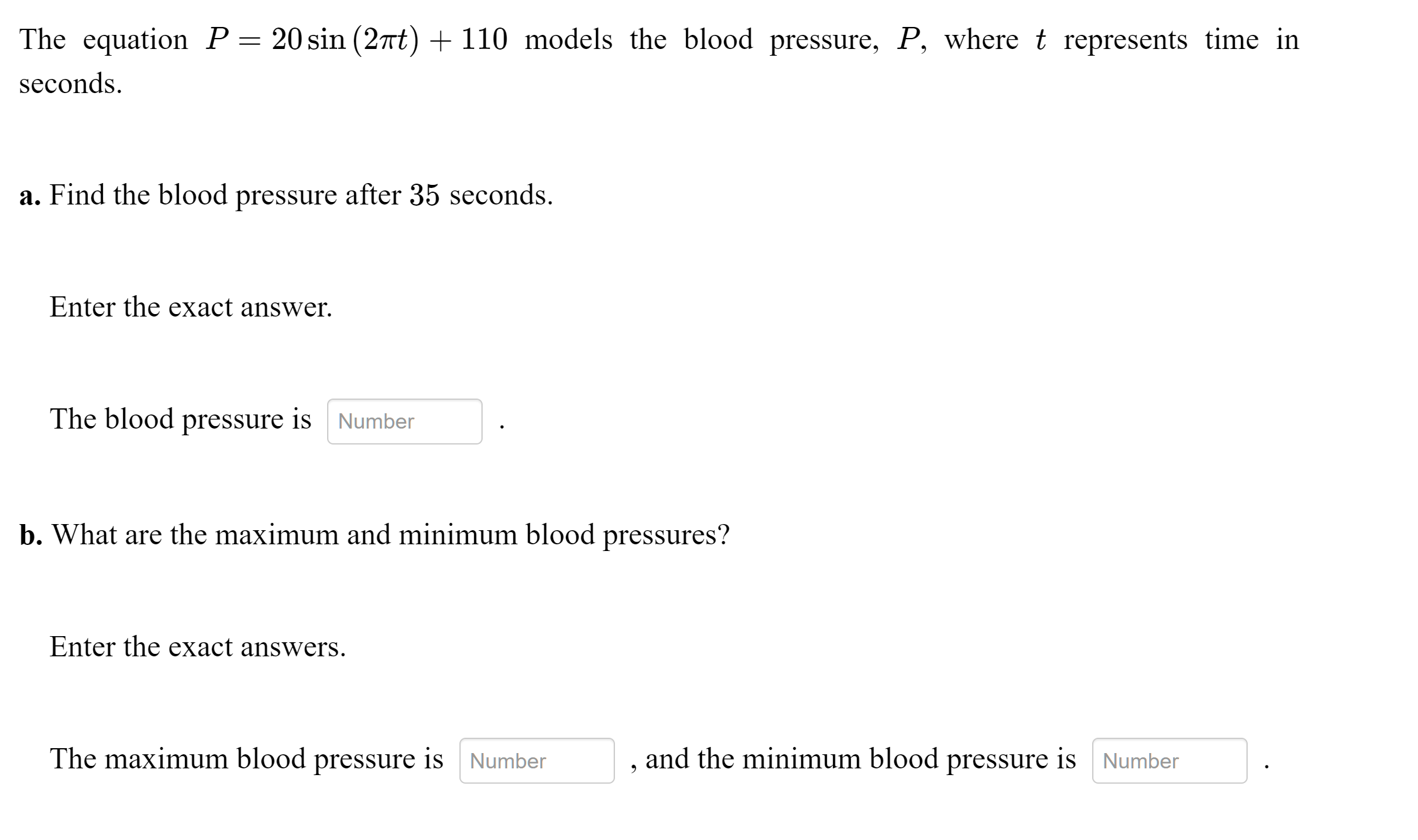 The equation P = 20sin (27d) + 110 models the blood
