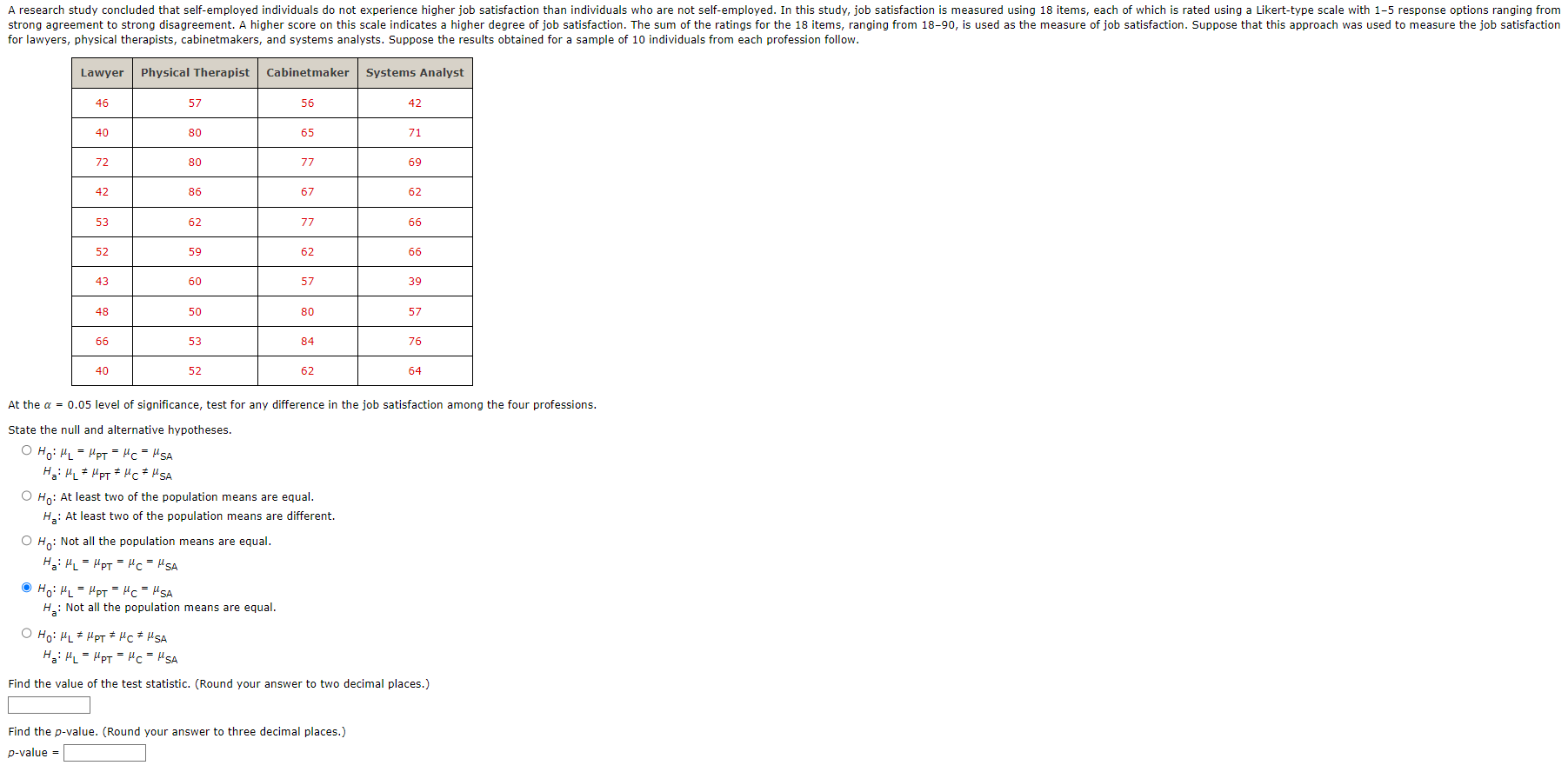 satisfaction is measured using 18 items, each of which is rated using