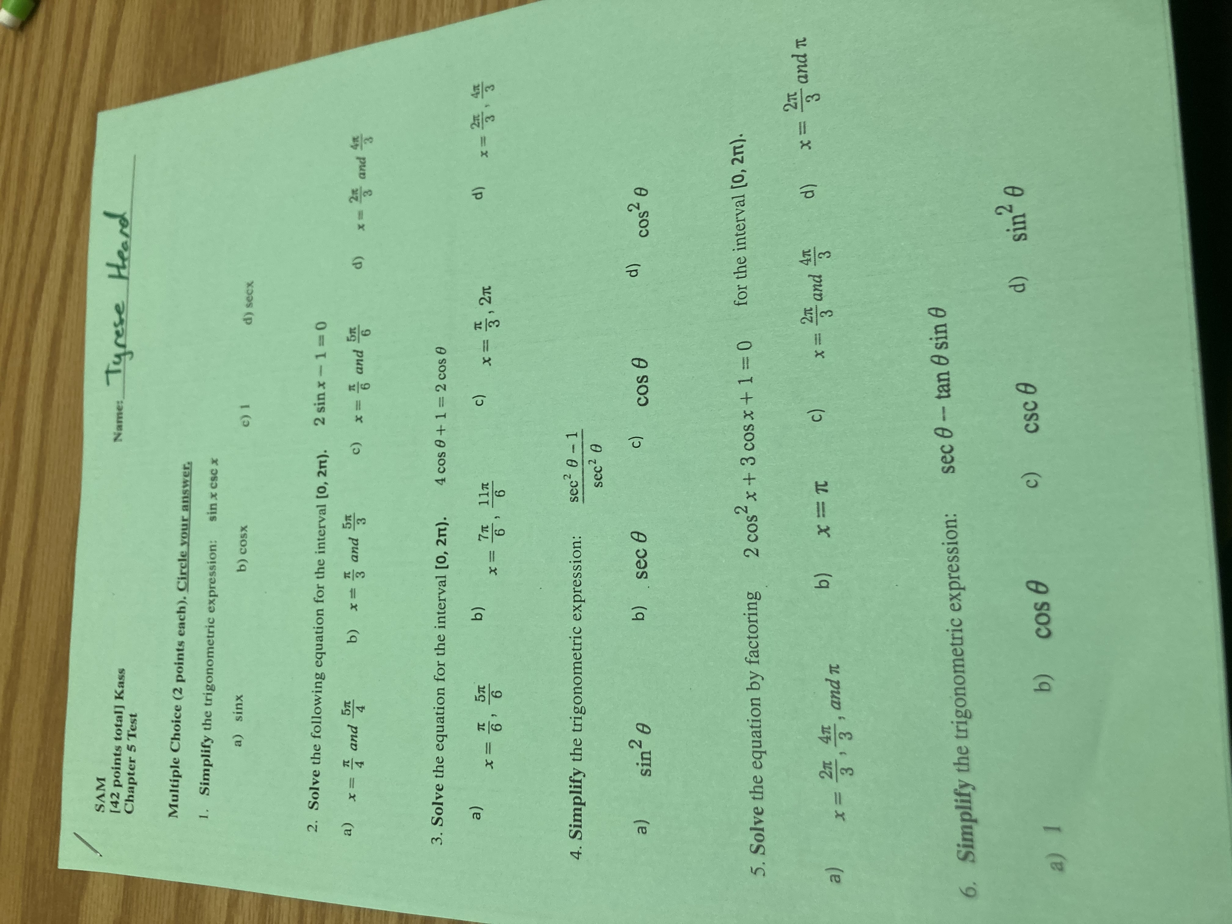 chapter test and I need to correct it on a blank piece