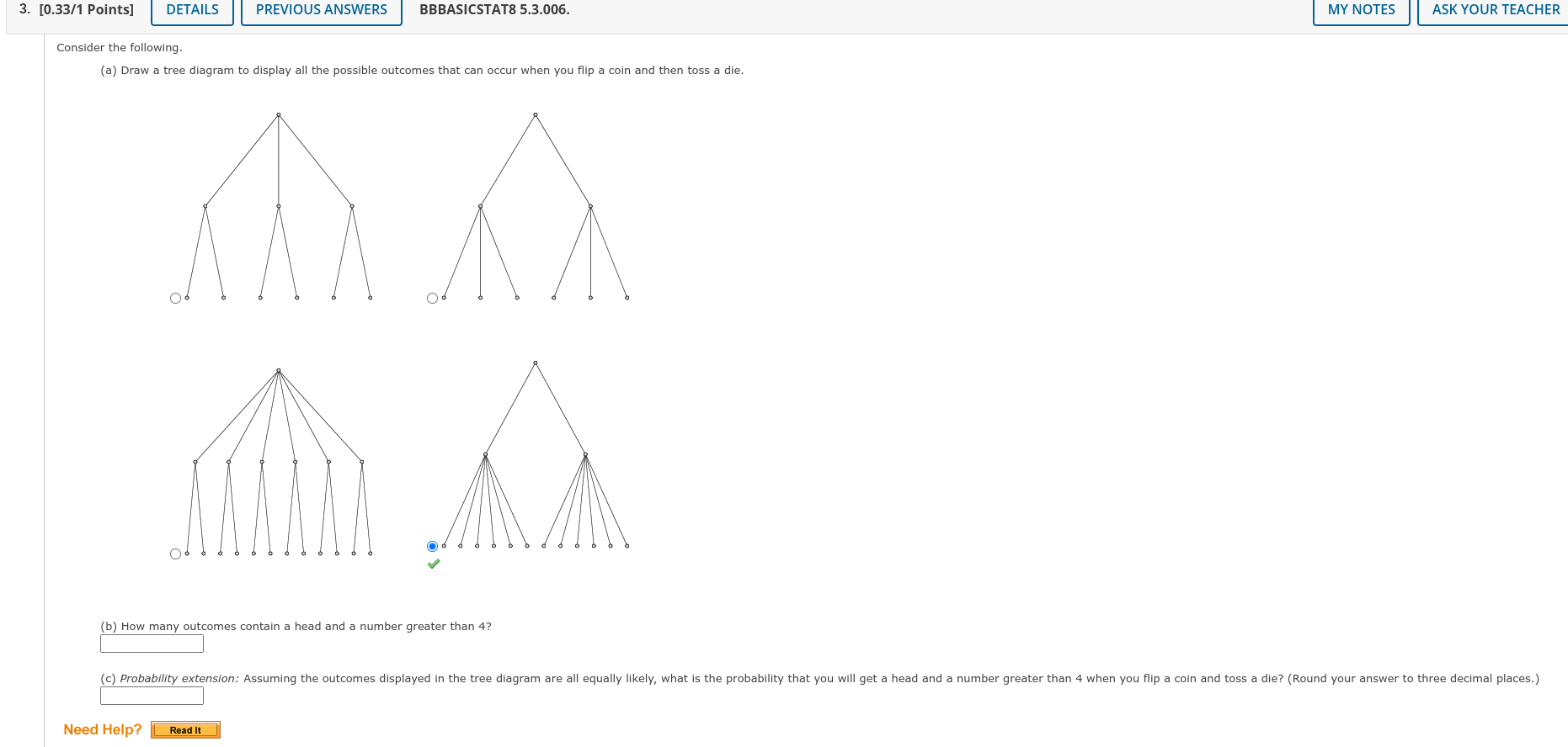 3. [0.33/1 Points] DETAILS PREVIOUS ANSWERS BBBASlCSTAT8 5.3.006. MY NOTES ASK YOUR