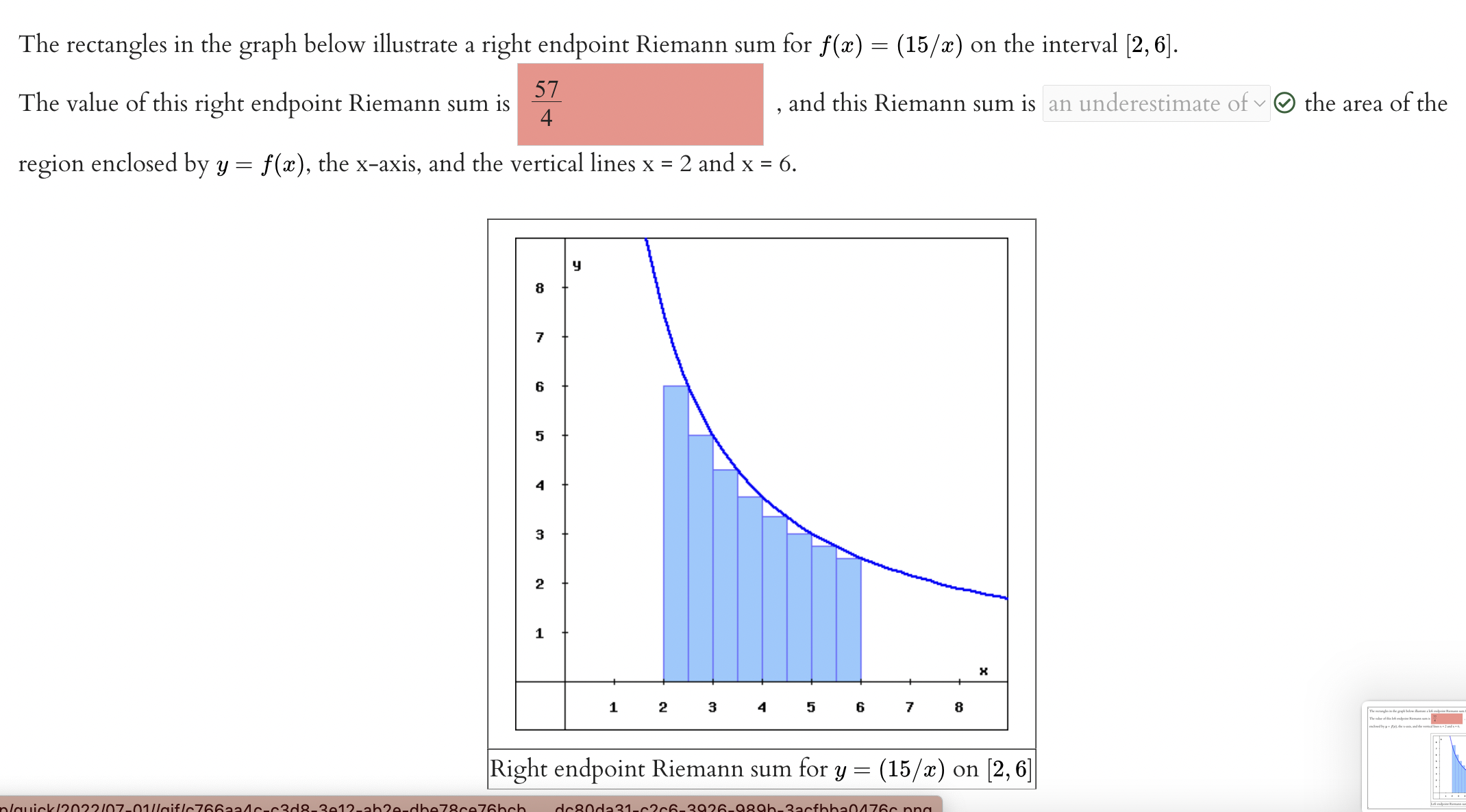 sum for at) = (15 /ac) on the interval [2,6]. The value