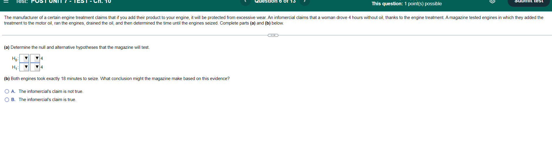 - Ch. 10 Question 2 of 13 This test: 13 point(s) possible