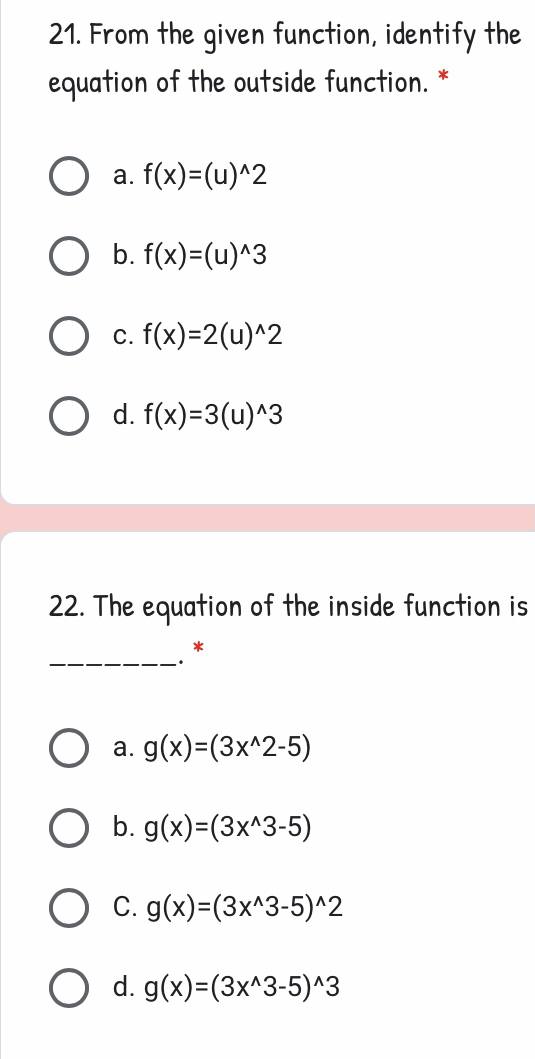 function is |n(u). O c. g is not a composite function. 0