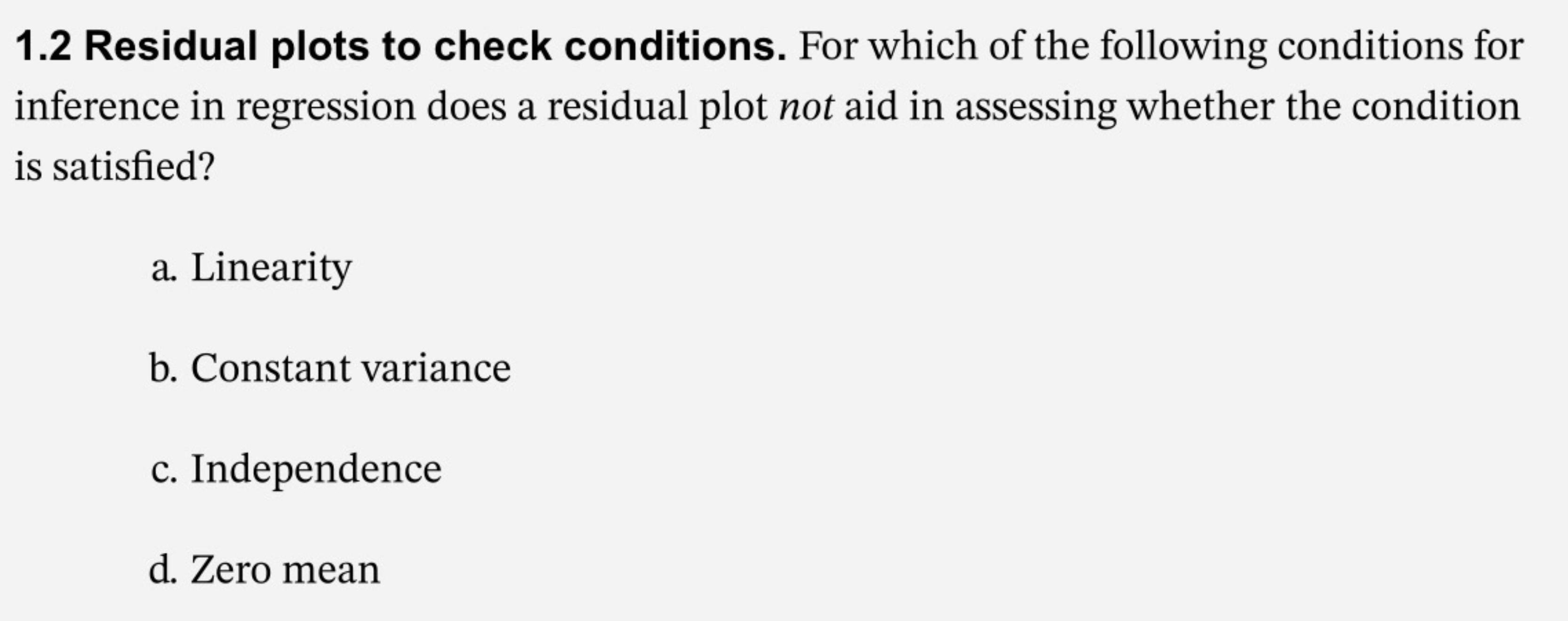 inference in regression does a residual plot not aid in assessing whether