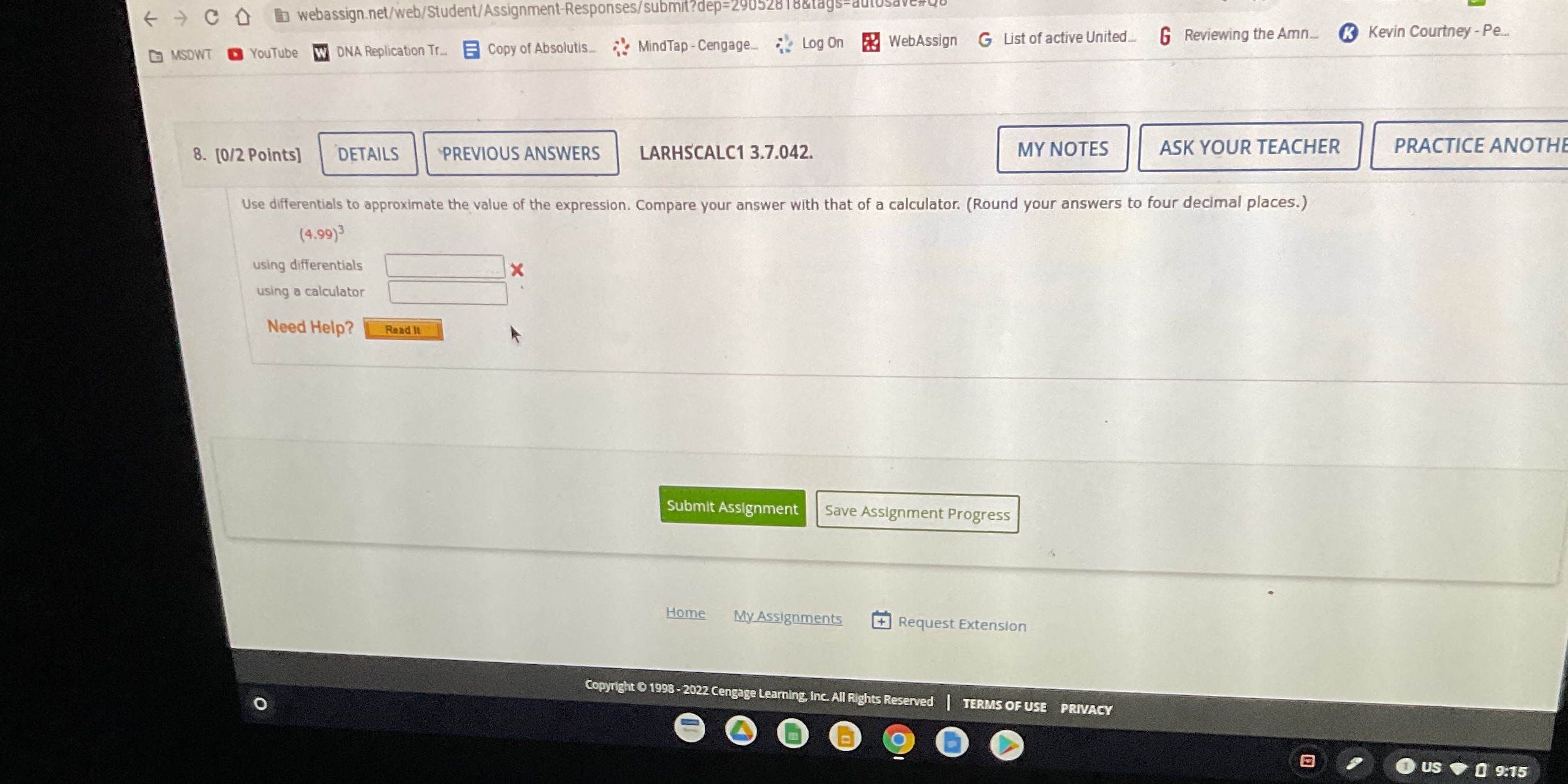 Use linear approximation to find the expression. + - C webassign.net/web/Student/Assignment-Responses/submit?dep=290528 18@tags