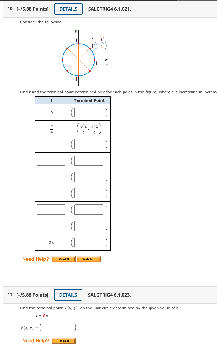 circle. Find the missing coordinate. (1) P(1, (i1) P( (iii) P(-1, (