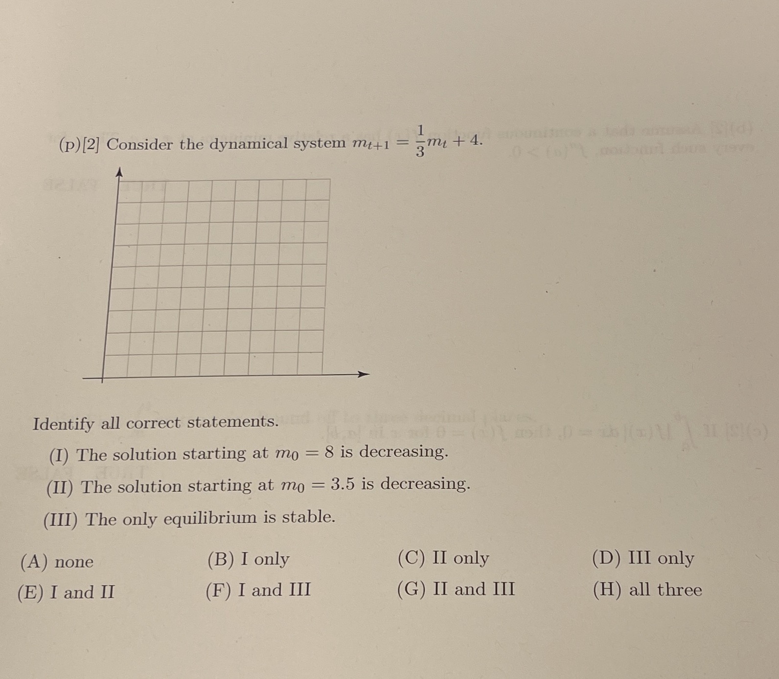 can someone help? (p) [2] Consider the dynamical system mt+1 = =mt