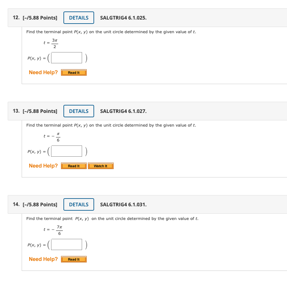 iv ) P( -1) Need Help? Read It 2. [-/5.88 Points] DETAILS