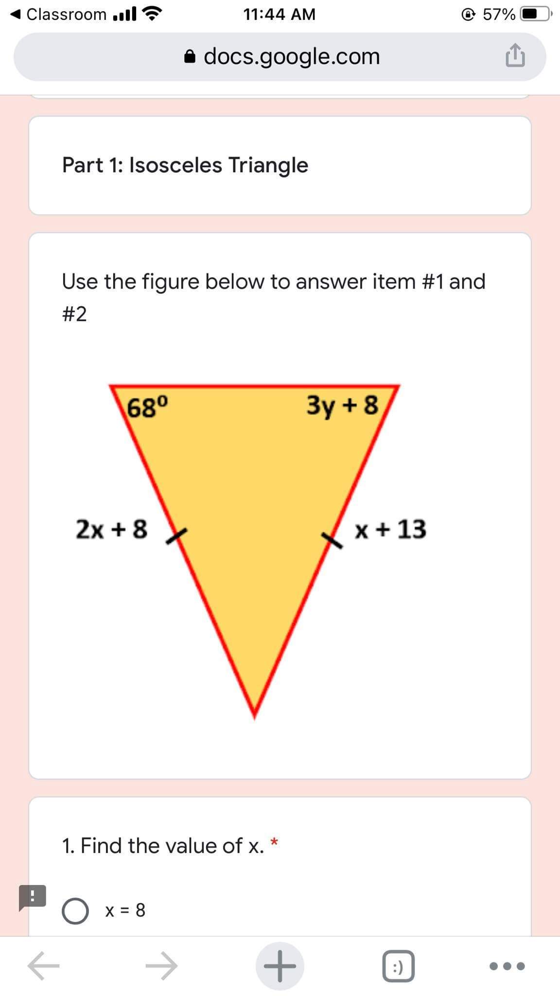 C a docs.google.com Part 1: Isosceles Triangle Use the figure below to