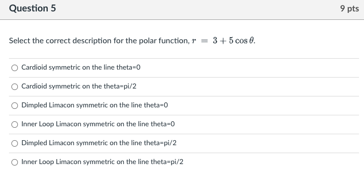 on the line theta=0 O Inner Loop Limacon symmetric on the line