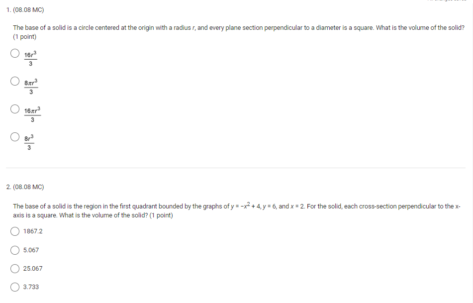 the solid? (1 point) 163 3 3 O 16mr3 3 O w