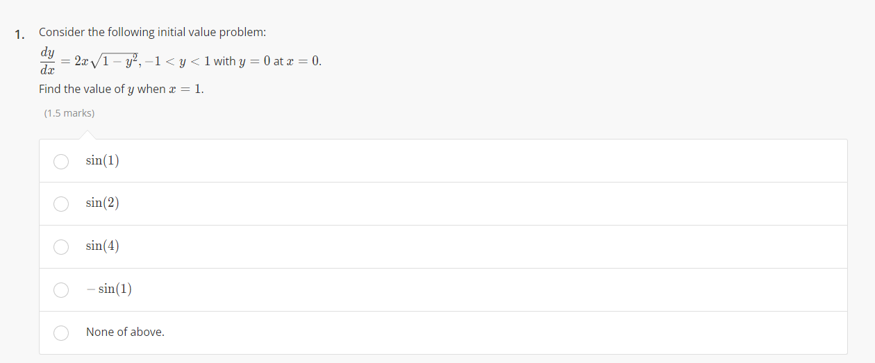  1. Consider the following initial value problem: da dy - 2x\\/1