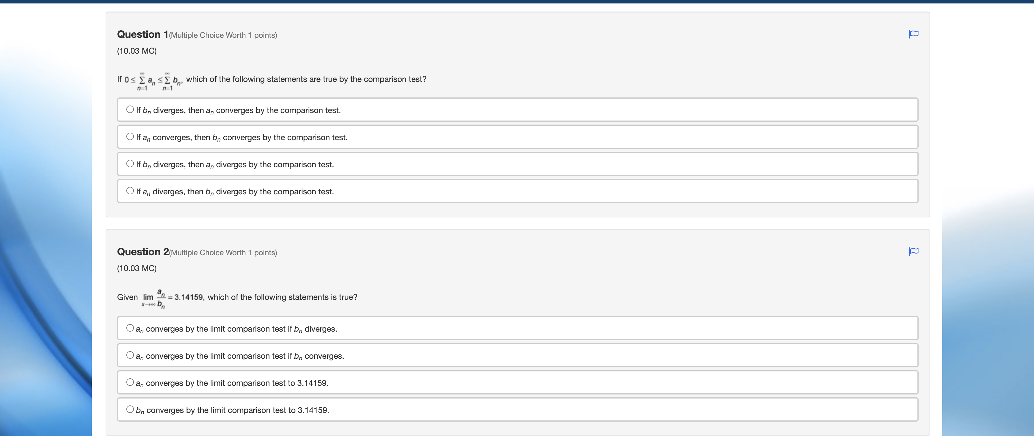 Question 1(Multlple Choice Worth 1 points) (woe MC) It If n