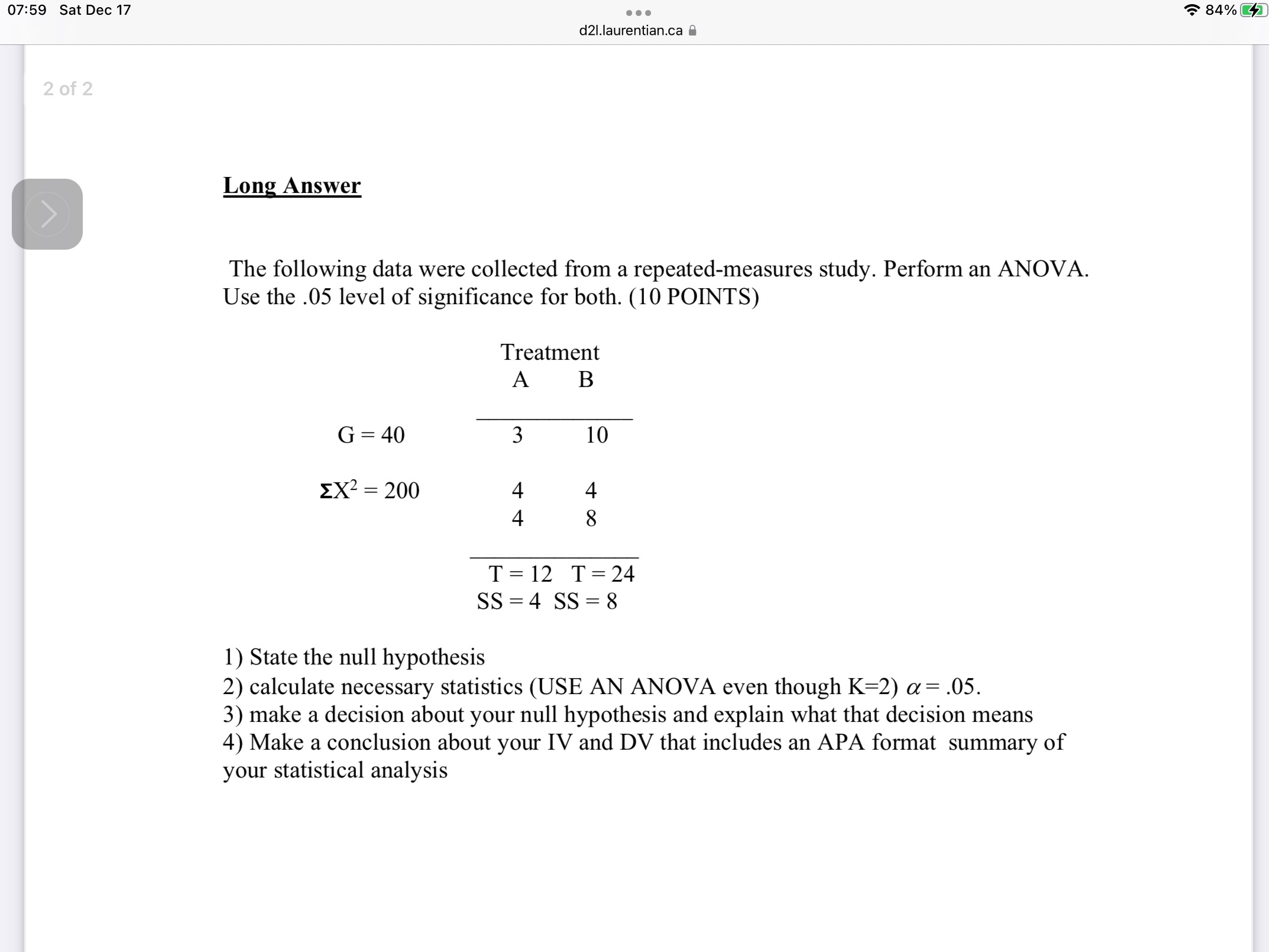 It should include between subjects and error columns. Thanks 07:59 Sat Dec