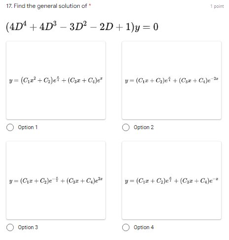 1 point (D2 - D - 2)y = 1-2x - ge *