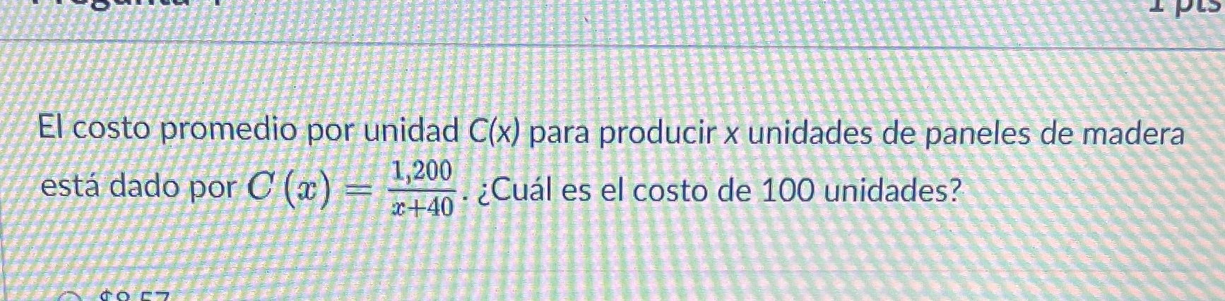 El costo promedio por unidad C(x) para producir x unidades de paneles