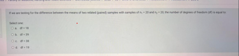 two related (paired) samples with samples of n = 20 and n2