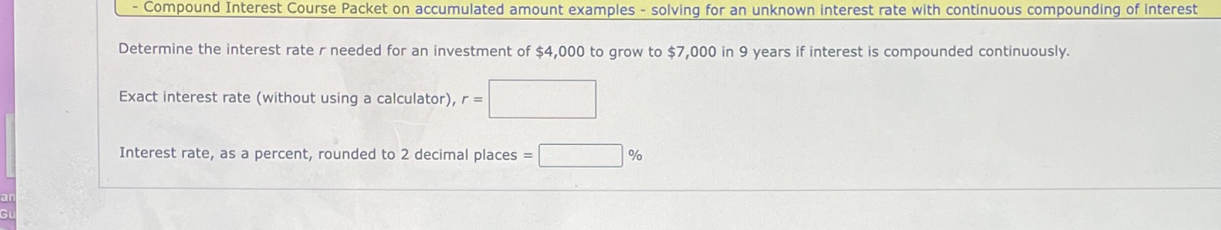 - Compound Interest Course Packet on accumulated amount examples - solving