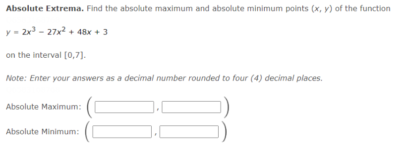 2 Absolute Extrema. Find the absolute maximum and absolute minimum points (x,