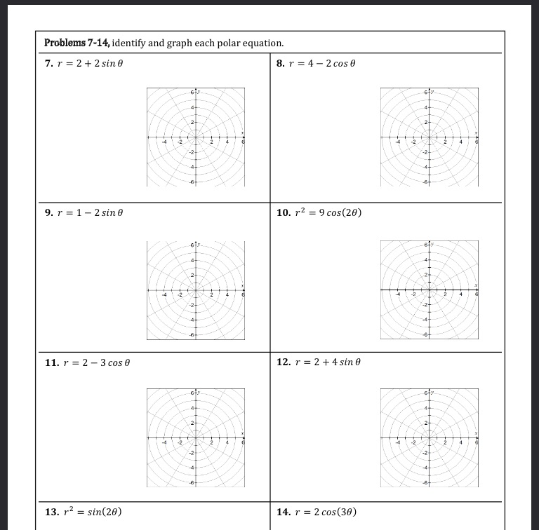  Problems 7-14, identify and graph each polar equation. 7. r =