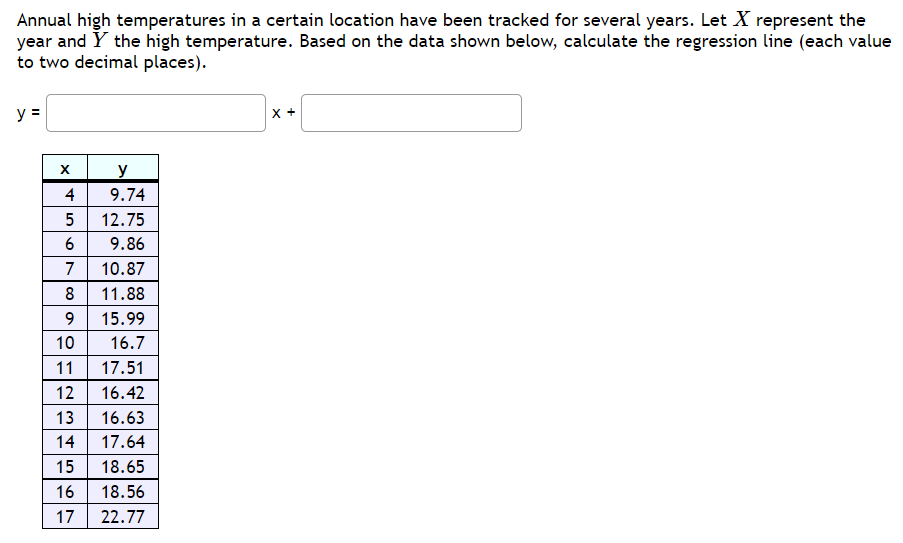 report it accurate to three decimaL places. r: Annual high temperatures in