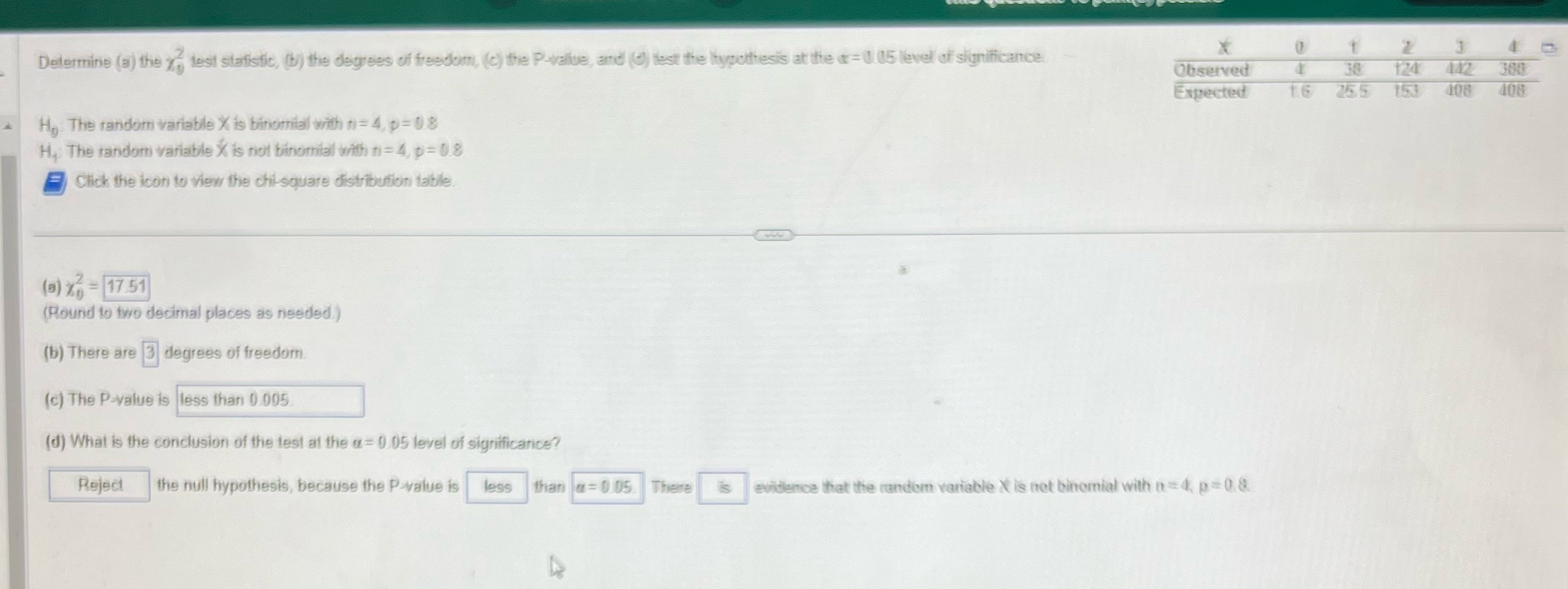  X 2 4 Determine (a) the %? test statistic, (b/) the