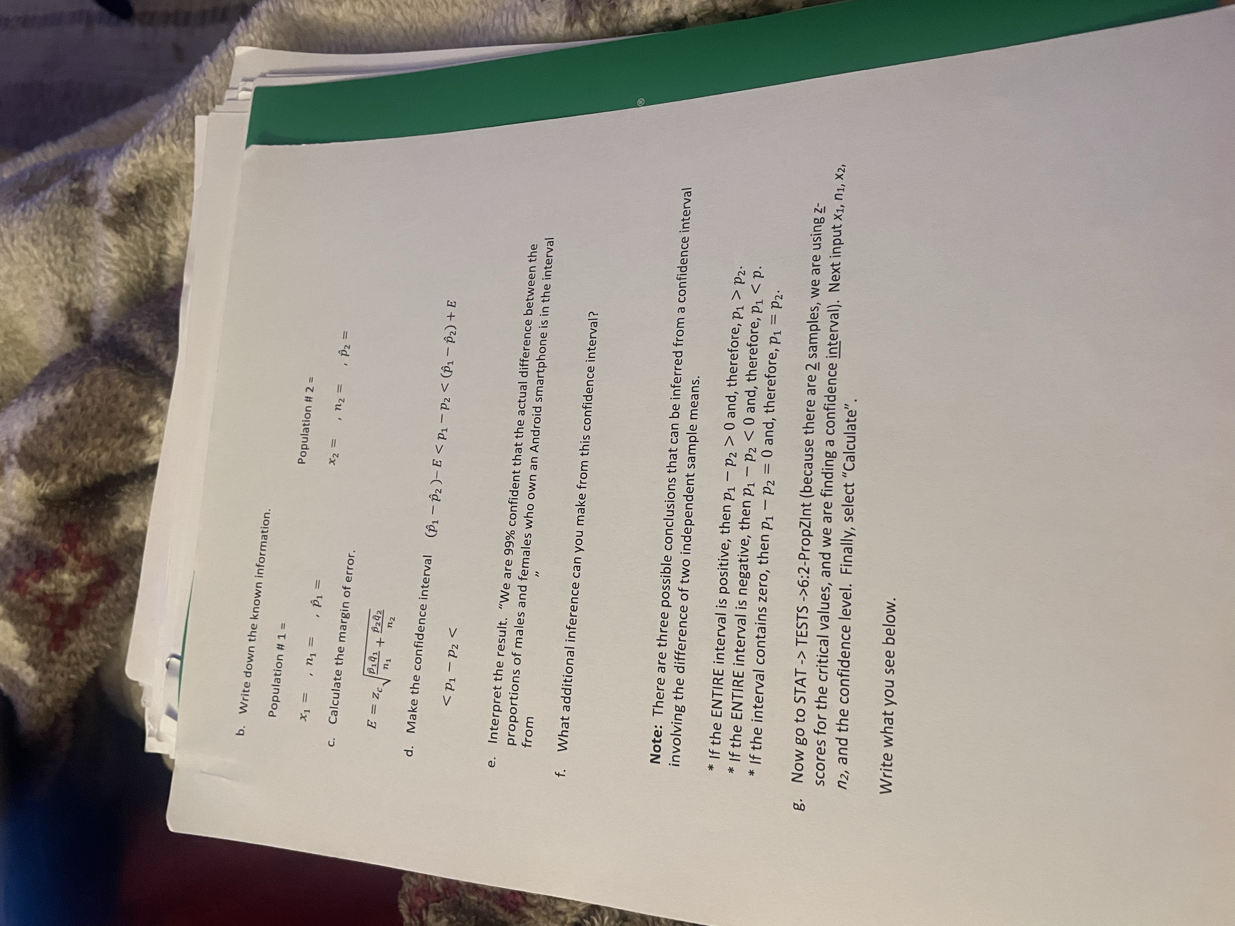  b. Write down the known information. Population # 1 = Population