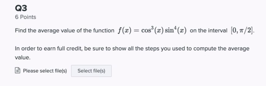 O3 6 Points Find the average value of the function f(:c)