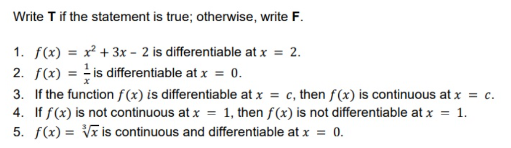  Write T if the statement is true; otherwise, write F. 1.