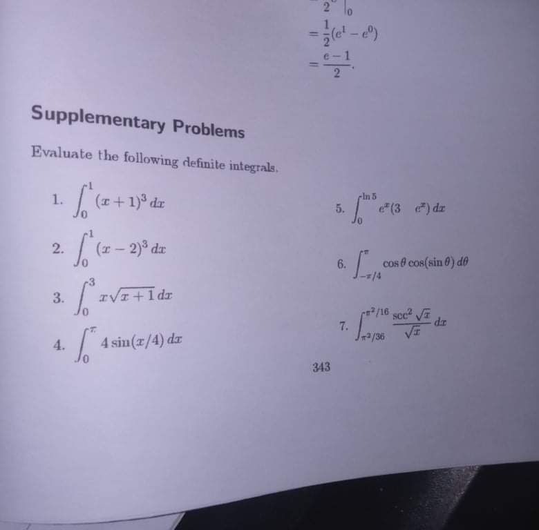 2 NIN e - 2 Supplementary Problems Evaluate the following definite