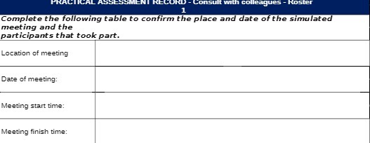 Complete the following table to confirm the place and date of the