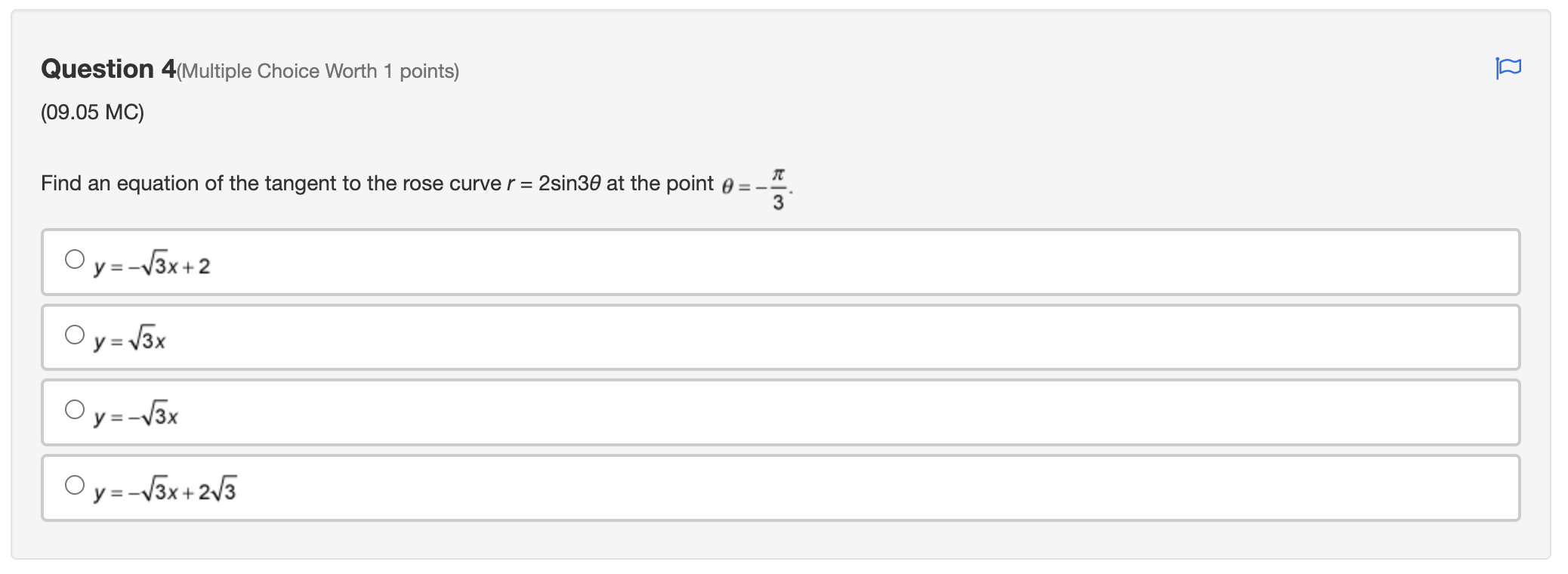 1 points) (09.05 MC) At what value of 9 does r =