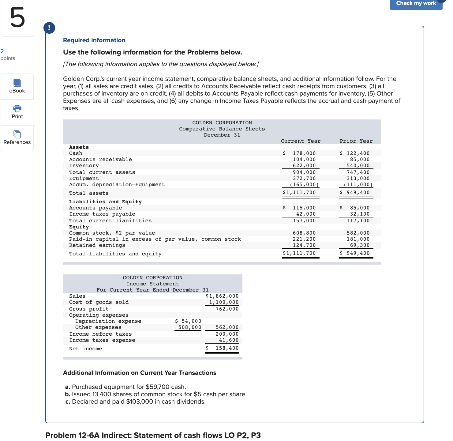 Chapter 12 #5 References Required information Use the following information for the