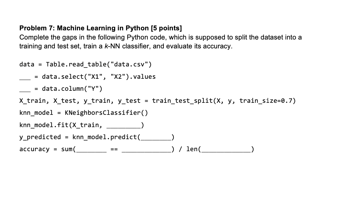 in the following Python code, which is supposed to split the dataset