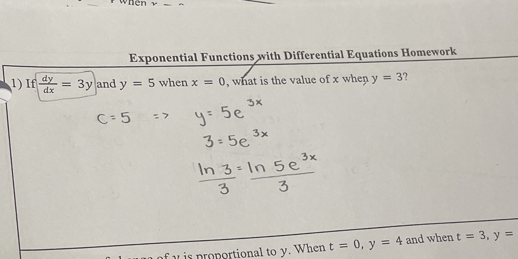  when v - Exponential Functions with Differential Equations Homework 1) If