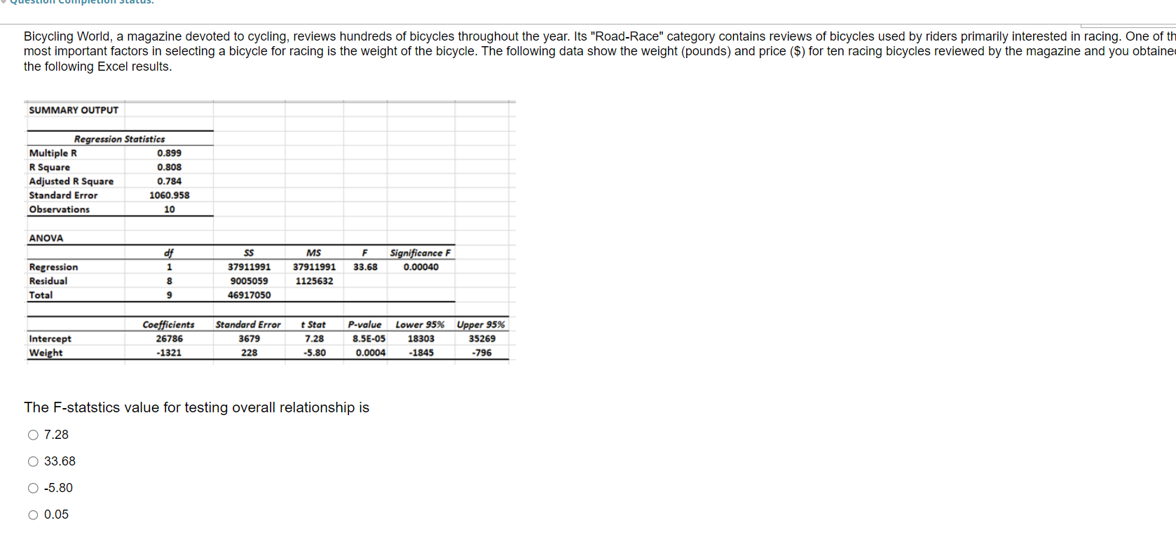 is available: Mean 95 Standard Deviation 10.58 Sample Variance 111.87 Count 20